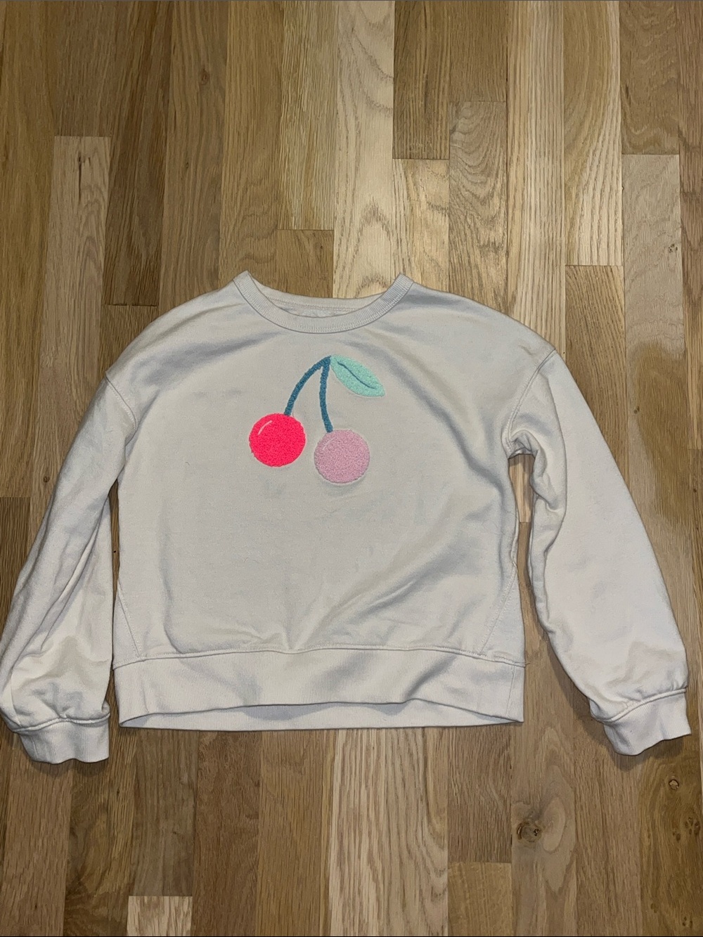 Cat & Jack Cream Pullover Sweatshirt with Pink Chenille Cherries M (8)